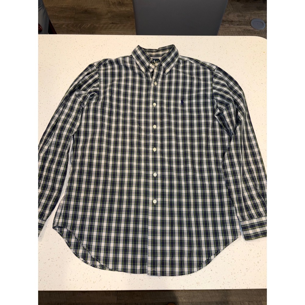 Polo Ralph Lauren Mens Plaid Button Down Shirt Navy Green Cotton Long Sleeve XL